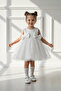 Brocade White Dream Tulle Rose Detailed Bow Evening Dress