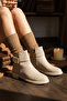 Low Heel Zippered Side Ceh Written Buckle Detailed Short Women's Cream Boots Bootie - 8