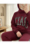 Three-Thread Sweat Suit with Leopard Print Detail on the Front - Burgundy - 3