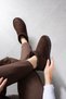 Mini Tan Suede Ankle Boots with Furry Inside Flat Sole Women's Shoes - 4