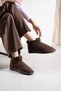 Mini Tan Suede Ankle Boots with Furry Inside Flat Sole Women's Shoes - 5