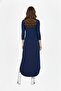 Women's Knitted Lycra Viscose Navy Blue Long Sleeve Slit Midi Dress - 8