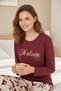 Women's Burgundy 100% Cotton Long Sleeve Pajama Set Comfortable Fit