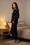 Women's Long Sleeve Buttoned Pajama Set Navy Blue 100% Cotton - 4