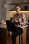 Women's Beige Star Pattern Long Sleeve 100% Cotton Pajama Set Comfortable and Soft Texture - 3