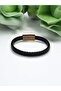 Black Braided Genuine Leather Bracelet |   Antique Yellow Magnetic Closure |   4 Size Options Available - 5