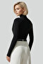 Women's Black Ruched Detail Soft Fabric and Flowy Mock Neck Elegant Sandy Blouse Office Casual - 2