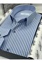 Classic Long Sleeve Premium Thick Striped Gift Boxed Men's Shirt Fs-001266 - Blue White - 2