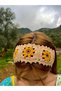 Milky Coffee Colored, Sunflower Knit Stripe Bandana - 2