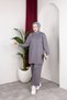 Moda Efsa Women's Gray Hijab Clothing Elegant Stone Detailed Tunic & Trousers Two-Piece Suit - 5