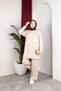 Moda Efsa Women's Beige Hijab Clothing Elegant Stone Detailed Tunic & Trousers Two-Piece Set - 7