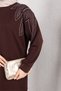 Moda Efsa Women's Brown Hijab Clothing Elegant Stone Detailed Tunic & Pants Two Piece Set - 4