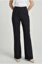 Women's Black High Waist Flared B Piped Detail t Shaping / Sculpting Buttoned Waist Trousers