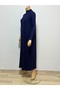 Long Underwear Dress 135 cm Long Sleeves Upright Half Turtleneck Lining Quality Combed Cotton Fabric Dark Blue - 2