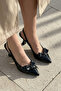 Beryls Women's Thick Bow Tie Bow Pointed Toe Heeled Summer Shoes Black