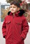 Claret Red Snap Fastener Chest Pocketed Fur Lined Boy's Hooded Coat 21350 - 6