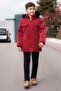 Claret Red Snap Fastener Chest Pocketed Fur Lined Boy's Hooded Coat 21350