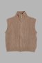Camel Hair Melange High-Neck Zipper Crop Knit Vest Soft Sleeveless Sweater - 6