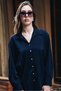 Navy Blue Casual Oversize Satin Long Sleeve Women's Shirt
