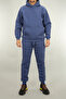 Men's Comfortable Fit 3 Thread Thick Winter K Hooded Tracksuit Set Indigo - 3