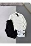 Men's Vertical Striped Stretch Fabric Ottoman White Sweatshirt Black Trousers 2-Piece Set