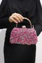 Women's Fuchsia Stone Evening Dress Clutch Portfolio Bag - 2