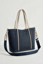 Women's Large Size Water Resistant Navy Blue Stone Lacoste Fabric Long Strap 4 Compartment Hand and Shoulder Bag Pbu2170 - 5
