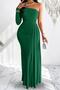 Emerald Green One Shoulder Long Sleeve Tailed Maxi Length Crepe Evening Dress - 3