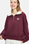 Yoko Burgundy Zippered Cotton Printed Oversize Fit Women's Sweatshirt