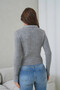 Women's Polo Neck Zipper Detailed Soft Textured Corded Fabric Knitwear Jacket - 6