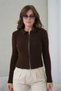 Women's Polo Neck Zipper Detailed Soft Textured Corded Fabric Knitwear Jacket