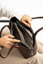 Women's Large Size Water Resistant Bitter Brown Lacoste Fabric 4 Compartment Hand and Shoulder Bag Pbu2170 - 6