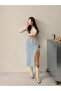 Women's Long Front Part Asymmetric Denim Skirt - 6