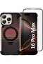 MG-iPhone 16 Pro Max Metal Case with360°Rotating Kickstand,Carbon Fiber Texture(Orange Case+1Glass) - 3