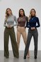 3-Piece Gray Navy Blue Brown Finger-Looped Women's Bodysuit Set