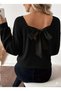 Women's Long-Sleeve V-Neck Open-Back Ribbon-Detail Fleece-Lined Ribbed Knit Blouse