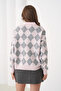 Women's Polo Neck Half Placket Button Detail Patterned Oversized Knitwear Sweater - 6