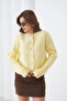 Women's Crew Neck Button Detailed Soft Textured Fleece-Lined Knitwear Jacket - 3