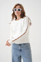 Women's Crew Neck Sleeves Bead Detail Soft Textured Knitwear Sweater - 6