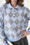 Women's Polo Neck Half Placket Button Detail Patterned Oversized Knitwear Sweater - 5