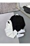Men's Vertical Striped Stretch Fabric Ottoman Black Sweatshirt White Trousers 2-Piece Set - 2