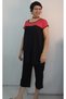 Black Pocket Capri Length Size Fits All Red Color Block Low Sleeve Combed Viscose Suit - 7