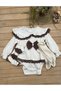 Baby Girl 3-Piece Romper with Bow, Socks and Bandana Newborn Jumpsuit Bodysuit – Cream Brown - 2