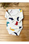 100% Cotton Ribbed Textured Long Sleeve Corded Fabric Dinosaur Patterned Snap Fastener Bodysuit - 3