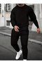 Printless Black Crewneck Sweatshirt & Trackpants Set