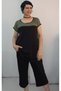 Black Green Color Block Capri Length with Pockets Size Fits All Low Arm Length Combed Viscose Suit