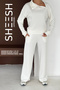 Soft Textured Ecru Modal Suit Top with Cross Side Zipper Detail Sweatshirt Bottom Palazzo Pants
