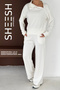 Soft Textured Ecru Modal Suit Top with Cross Side Zipper Detail Sweatshirt Bottom Palazzo Pants - 2