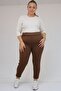 59504 Plus Size Piped Inne Ş Fleece-Lined Leggings - Brown