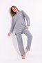 Women's Gray Plus Size Cotton Button down Pajama Set - 2